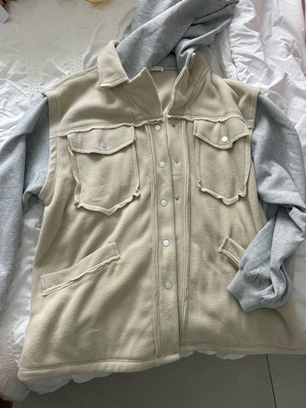 Beige Fleece Snap-Front Vest
